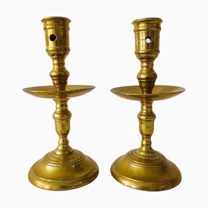 Brass Collar Candlesticks, 1700s, Set of 2