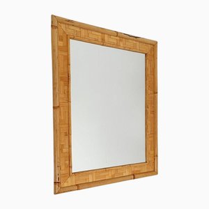 Vintage Rectangular Mirror in Bamboo Cane and Rattan Parquets, 1970s