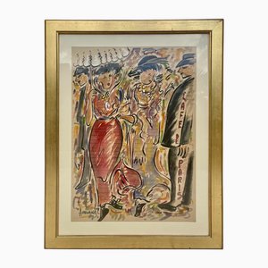 André Meurice, Café de Paris, Gouache & Aquarelle, Encadré