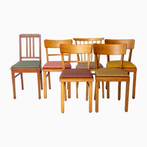 Sillas de comedor alemanas vintage con marcos de madera de haya y tapicería colorida, años 60. Juego de 6