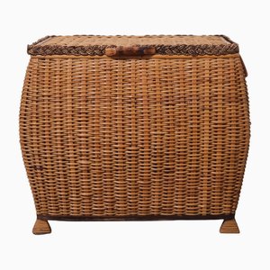 Rattan Wicker Storage Basket with Lid, 1960s