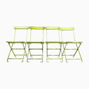 English Pavilion Lime Green Folding Chairs, 1950s, Set of 4
