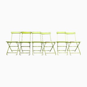 English Pavilion Lime Green Folding Chairs, 1950s, Set of 6