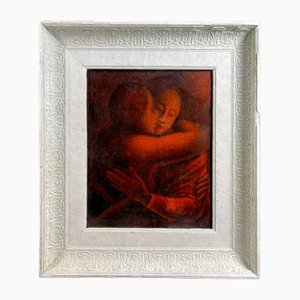 Symbolist School Student of Eugène Carrière, The Mother's Kiss, Early 20th Century, Oil on Canvas, Framed