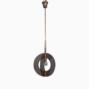 Lámpara colgante Zero Quattro de vidrio ahumado y latón de Fontana Arte, años 50
