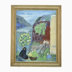 Frideborg Bryth, Scène Figurative, Huile sur Panneau, 1950s, Encadré