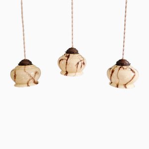 Art Deco Marbled Opaline Pendant Lights, 1920s, Set of 3