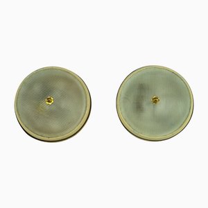 Vintage Italian Wall Lamps in Glass with Brass and Lacquer by Lumi Milano, 1950, Set of 2