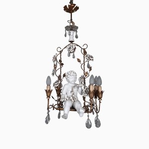 Antique Chandelier in Ceramic and Iron, 1950s