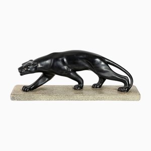 Italian Art Deco Plaster Panther Sculpture by S. Melani, 1930s