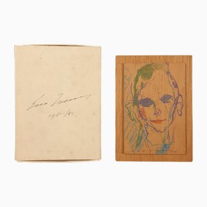 Ernesto Treccani, Face, Silkscreen Print on Wood, 1980s