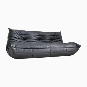 Togo Three-Seater Sofa in Black Leather by Michel Ducaroy for Ligne Roset, 2015