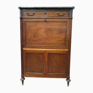 Louis XVI 19th Century Mahogany Secretary in Grey Veined Marble Top