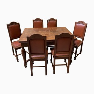 Vintage Art Deco Extending Table and Chairs, 1920s, Set of 7