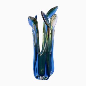 Green Murano Glass Vase with Leaves by Archimede Seguso for Murano Glass Sommerso, 1940s