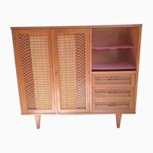 Meuble de Secrétaire Vintage en Osier et Chêne Clair, 1960s