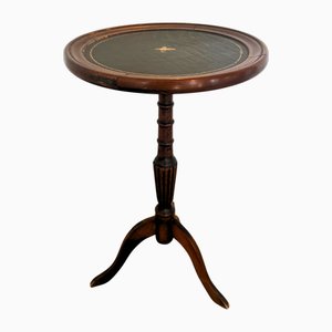 Vintage English Leather with Gold Leaf Inlay Hardwood Tripod Side Table, 1940