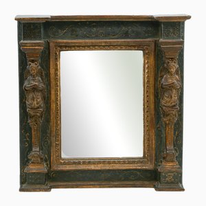 Espejo de pared italiano antiguo de madera dorada y pintada, década de 1800