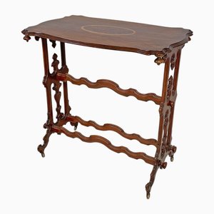 Mesa de centro italiana antigua rectangular de madera con ruedas, década de 1800
