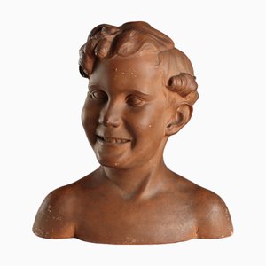 Buste de Garçon Ancien en Terre Cuite par A. Menchi, 20ème Siècle