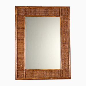 Vintage Italian Mirror with Bamboo and Wicker, 1980s