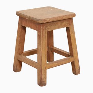 Vintage Rustic Square Stool, 1920s