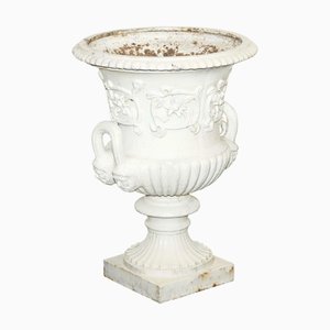 Victorian Painted Cast Iron Urn with Flared Beaded Rims