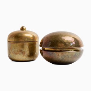 Latas vintage hechas a mano de latón con tapa, Italia, años 50. Juego de 2