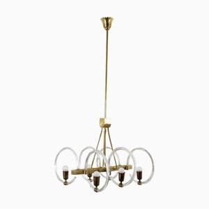Mid-Century Murano Glass and Brass Chandelier from Barovier & Toso, Italy, 1940s