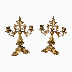 Italian Gilt Bronze Two-Light Candleholders, 1890s, Set of 2