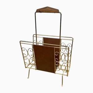 Porte-Revues en Faux Cuir et Laiton, 1960s