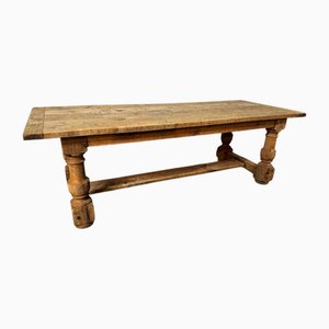 Grande Table de Ferme en Chêne Blanchi, 1920