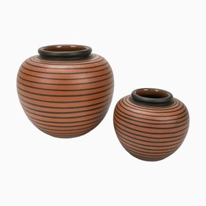 Kugelvasen mit asymmetrischen schwarzen Streifen von Fernand Elchinger für Elchinger, 1950er, 2er Set