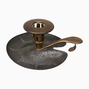Art Nouveau Hand-Held Candleholder in Steel, Brass-Plated, 1903