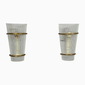 Mid-Century Modern Italian Conical Glass and Metal Wall Lamps, 1950s, Set of 2