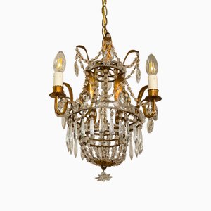 Vintage Empire Style Chandelier with Hanging Drops, 1950s