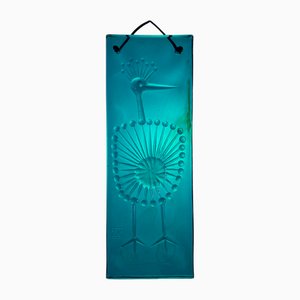 Kunstglas Suncatcher Wand- oder Fensterbehang mit Pfauenmotiv von John Käll für Elme Glassworks, Schweden, 1960er