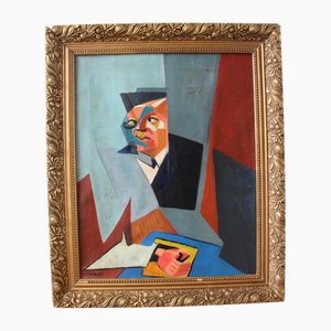 Mid-Century Modern Composition, Oil Painting, 1950s, Framed