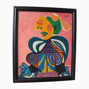 Mid-Century Modern Composition, Oil Painting, 1950s, Framed