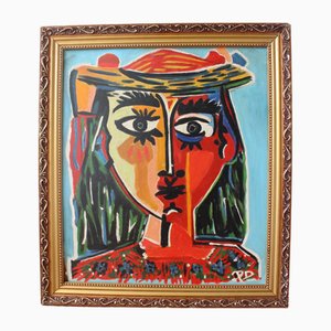 Mid-Century Modern Composition, Oil Painting, 1970s, Framed