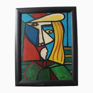 Mid-Century Modern Composition, Oil Painting, 1950s, Framed