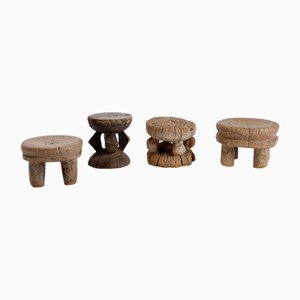 African Carved Wooden Stools, Set of 4