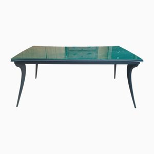 Vintage Tisch mit grüner Glasplatte aus Kunstmarmor und geschwungenen Beinen, 1950er