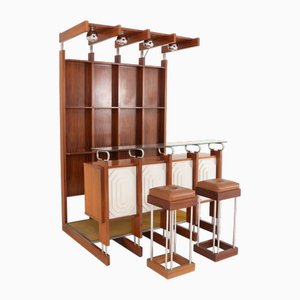 Mobile bar con sgabelli, Italia, anni '70, set di 3