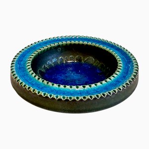 Rimini Blue Glazed Ceramic Art Bowl with Broken Glass Inlay, 1960s