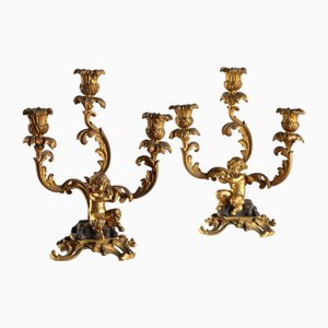 Three-Layer Gilded Bronze Candelabras, Set of 2