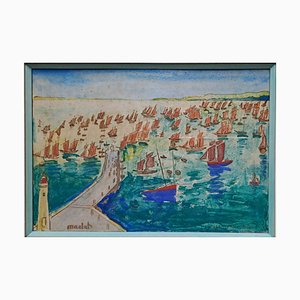 Elisée Maclet, Cancale, Le Départ de La Caravane, Encre et Gouache
