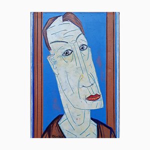 Peter Krusche, Cabeza en el azul (Kopf Vor Blau), óleo sobre lienzo