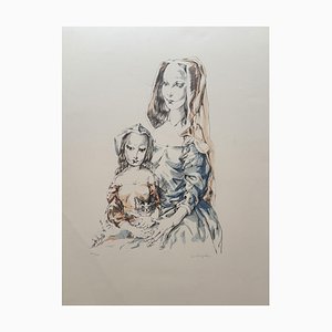 Léonard Tsuguharu Foujita, Mujer y niño, 1964, Litografía original