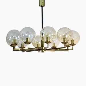 Brass and Glass Globe Chandelier from Kaiser Leuchten, 1960s